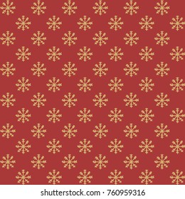 Hand drawn vector yellow snowflakes seamless pattern on the red background. New Year decoration.