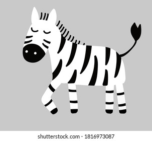 Hand drawn vector zebra. Cute cartoon baby illustration