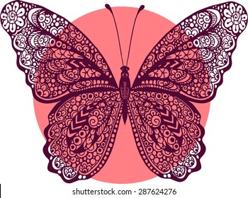 Hand drawn vector zentangle butterfly illustration. Decorative abstract doodle design element