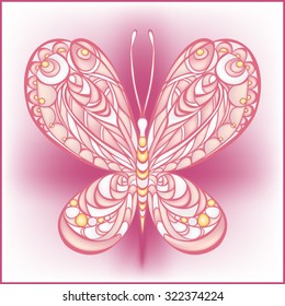 Hand drawn vector zentangle butterfly illustration. Decorative abstract doodle design element