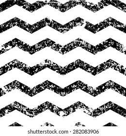 Hand drawn vector zigzag line grunge seamless pattern. Abstract black and white old texture background.