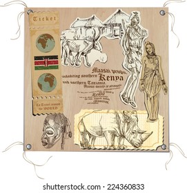 Hand drawn vectors from the series: Travels around the World - pictures of life in KENYA. On the topic: Nations and Tribes, Animals and Art.