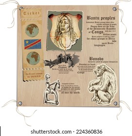 Hand drawn vectors from the series: Travels around the World - pictures of life in CONGO. On the topic: Nations and Tribes, Animals and Art.