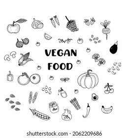 Hand drawn vegan food doodle