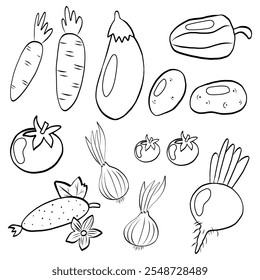 Conjunto de iconos veganos dibujados a mano. icono sólido