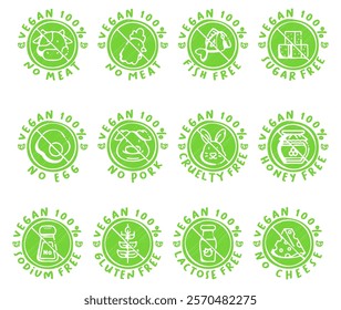 Hand Drawn Vegan Labels vector illustration