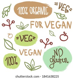 Hand Drawn Vegan Lettering 100 percent Organic NO Gluten Apple Leaves