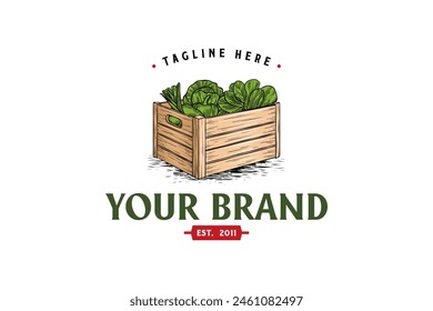 hand drawn vegetable box illustration logo