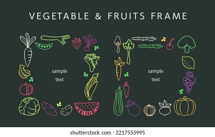 hand drawn vegetable  fruits frame set