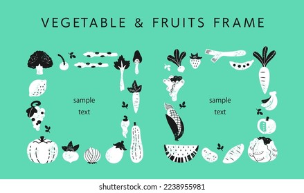 hand drawn vegetable and fruits frame