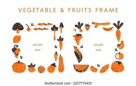 hand drawn vegetable and fruits frame set