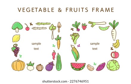 hand drawn vegetable and fruits frame set