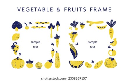 hand drawn vegetable and fruits frame set