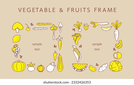 conjunto de marcos de frutas y verduras dibujadas a mano