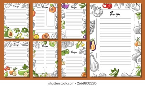Modelo de receita vegetal desenhado à mão ou conjunto de layout de menu no estilo retrô 