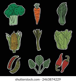 hand drawn vegetable sticker illustration