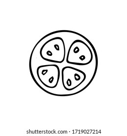 Icono de tomate vegetal dibujado a mano aislado en fondo blanco. Concepto para el mercado de los agricultores, comida orgánica, tienda de comestibles, cafetería, restaurante, comida. Producto natural, vegetariano, fresco, natural, diseño. 