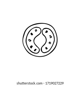 Hand drawn vegetable tomato icon isolated on white background. Concept for farmers market, organic food, grocery store, cafe, restaurant, food. Natural product, vegetarian, fresh, natural, design. 