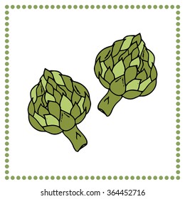 Hand drawn vegetables. Hand drawn artichoke.
