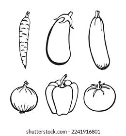 Hand drawn vegetables collection, isolated elements on the white. Vector illustration.