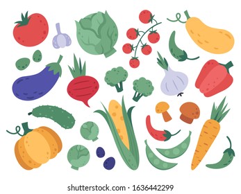 Hand drawn vegetables. Farm veggies, cartoon natural products, fresh food and vegetarian vitamins diet. Doodle organic vegetables vector illustration set. healthy detox broccoli, carrot and cucumber