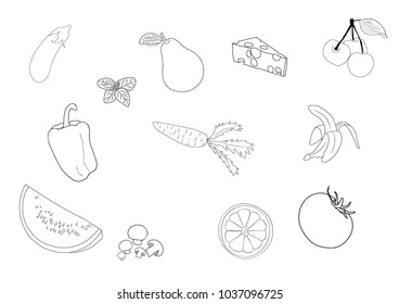 Hand Drawn Vegetables Illustration for Educational Coloring Book Design - Vector Outline Cartoon
