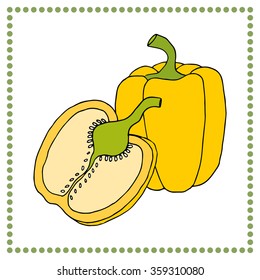 Hand drawn vegetables. Hand drawn pepper.