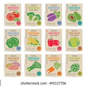 Hand drawn vegetables posters set. Vector illustration.