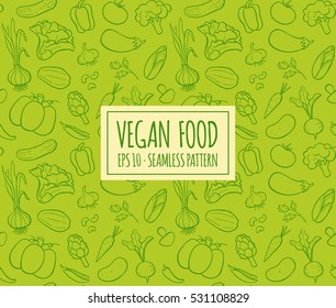 Hand drawn vegetables seamless pattern. Doodle outlined style. Vector illustration.