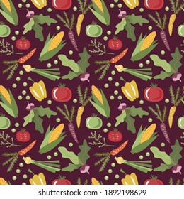 Hand drawn vegetables seamless vector pattern.  Concept illustration for organic, bio, fresh and healthy food.