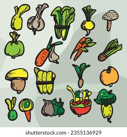 hand drawn vegetables set with black  outline