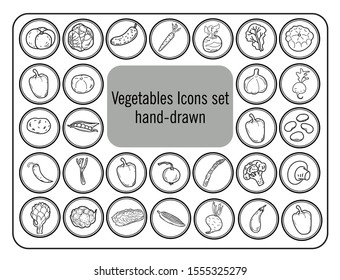 Hand Drawn Vegetables Set. Collection of food sketch. Vector illustration. line and sketch.