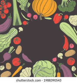 Hand drawn vegetables.  
Vector background. Sketch  illustration.  
