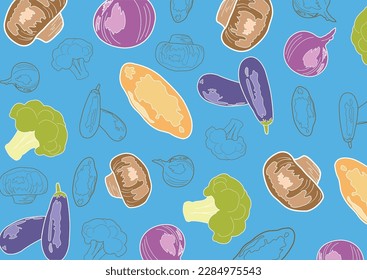 Hand drawn vegetables vector background, background vegetable painting, vegetable pattern, colorful decorative painting wallpaper, gift paper, souvenir wrapping illustration, decoration illustration