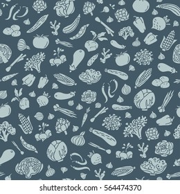 Hand drawn vegetables vector seamless pattern in flat style. Unique organic food pattern, can be used for wrapping paper, bioproducts wallpaper, organic background