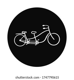 Hand drawn vehicle vector illustration. White silhouetted figure of tandem bicycle isolated on white background. Bike riding art. Perfect for icon or logo.