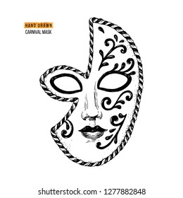 Hand drawn Venetian carnival face mask. Vector illustration