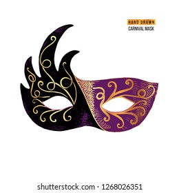 Hand drawn Venetian carnival masquerade mask. Vector illustration