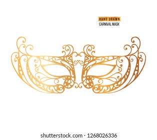 Hand drawn Venetian carnival metallic mask. Vector illustration