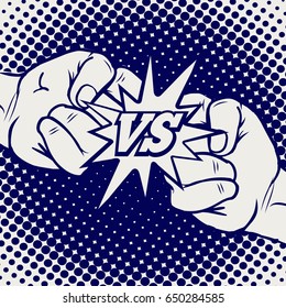 Hand drawn versus rivalry fist vector. Male hands battle