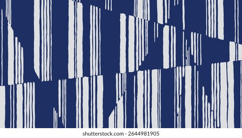 Linhas de pincel verticais desenhadas à mão abstrato alto contraste padrão de listras irregulares em branco e azul, colagem de pintura de mão geométrica, fundo monocromático mínimo para têxtil, tapete, decoração