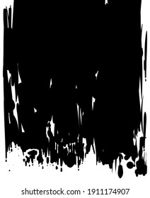 Hand drawn vertical design made with black paint with a paintbrush or roller, isolated over white background.