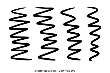 Hand drawn vertical lines by pen. Doodle strokes, underlines by pencil. Brush scribbles, frames, borders, design elements.