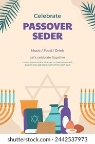 Hand drawn vertical poster template for jewish passover celebration. Vector illustration