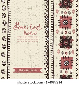 Hand drawn vertical seamless border in ethnic style