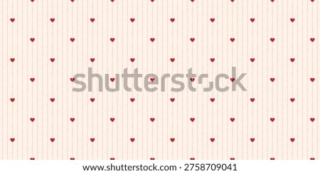 Hand drawn vertical striped seamless pattern with tiny hearts. Irregular lines cute background. Valentine's Day print for wrapping paper, textile and fabric. Vector illustration