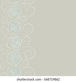 Hand drawn vertical vector seamless pattern - gray and neutral roses with petals. Floral background with stylized roses with copy space (place for your text).