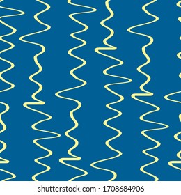 Líneas onduladas verticales dibujadas a mano. Fondo abstracto de doodle con olas. Curva suave sobre un fondo azul.