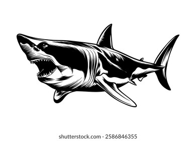 hand drawn vicious shark illustration