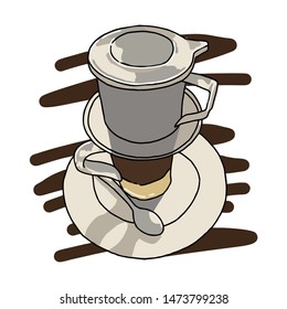 Hand drawn vietnamese coffee logo, vector illustration